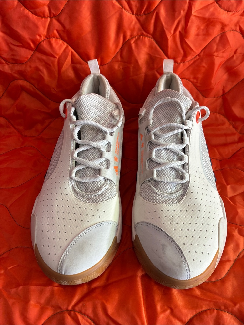 adidas Men Athletic Shoes White with Gum Sole and Orange Accents